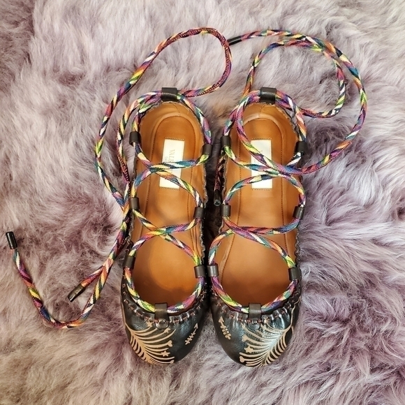 VALENTINO leather printed tie ballerina flat sz. 6 - Picture 2 of 13